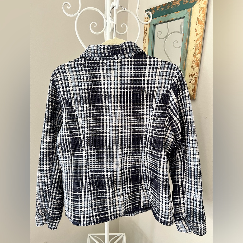 Christopher & Banks Nwt Zip Jacket Lightweight M Womens Navy White Plaid Waffle — image 5 of 8